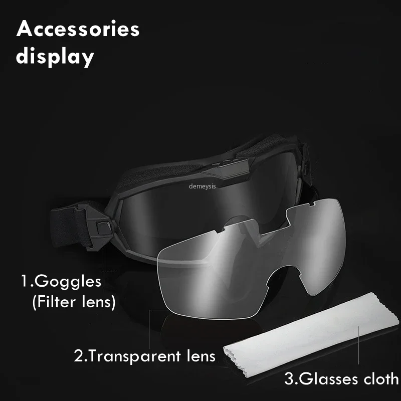 Tactical Goggles Tactical Goggle with Micro Fan Anti Fog with Interchangeable Lens Motor Paintball Airsoft CS Game Goggles