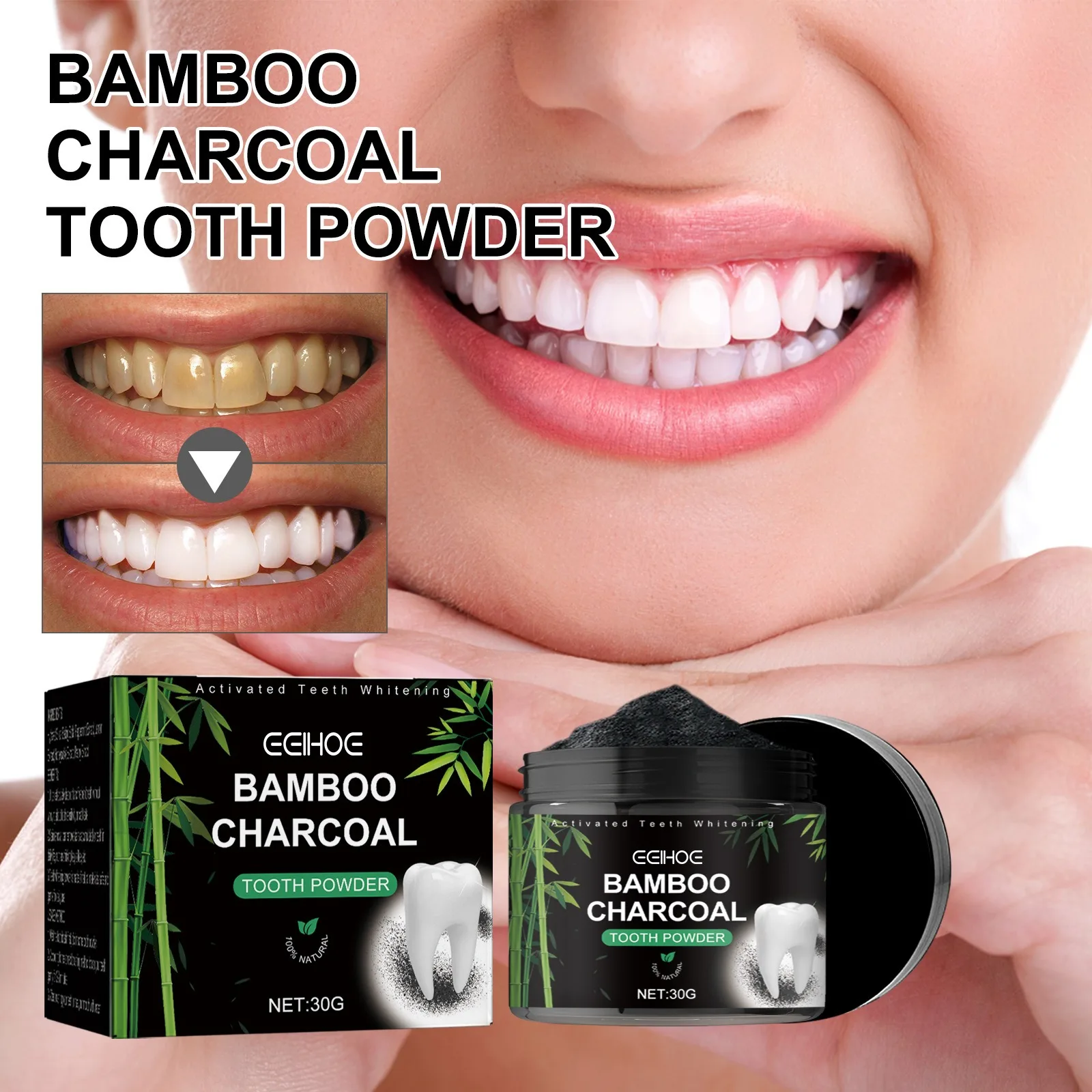 Coconut Teeth Whitener Activated Charcoal Whiten Stain Remover Toothpaste Bamboo Teeth Powder Tooth Strongly Stain Removal teeth whitening product teeth whitening essence tooth powder teeth health product