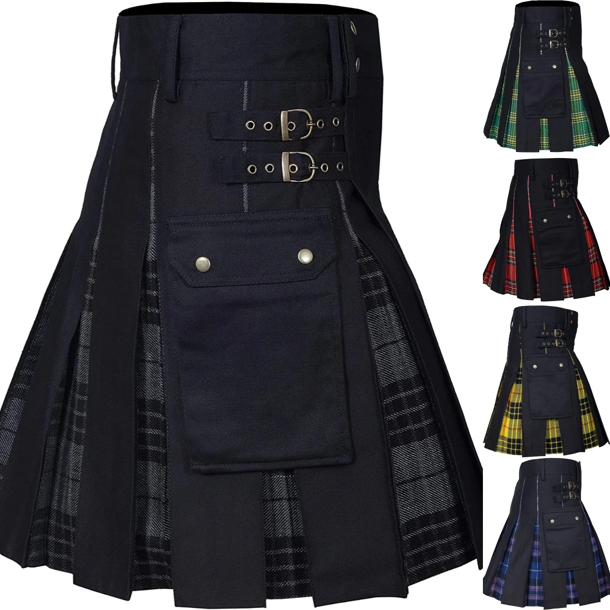 Kilt Per Uomo, Kilt Utility, Kilt Ibrido Jeans, Kilt Da Uomo Tradizionale Scozzese Pieghettato Scatola Moderna