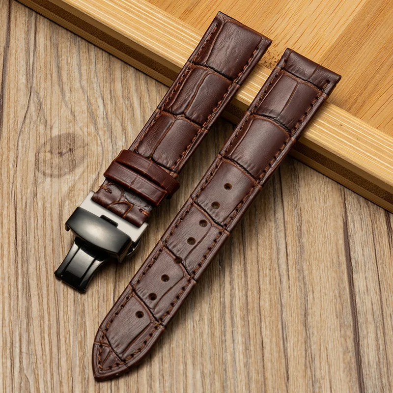 Luxurious Genuine Calfskin Leather Watch Strap with Butterfly Buckle - Available in Multiple Sizes