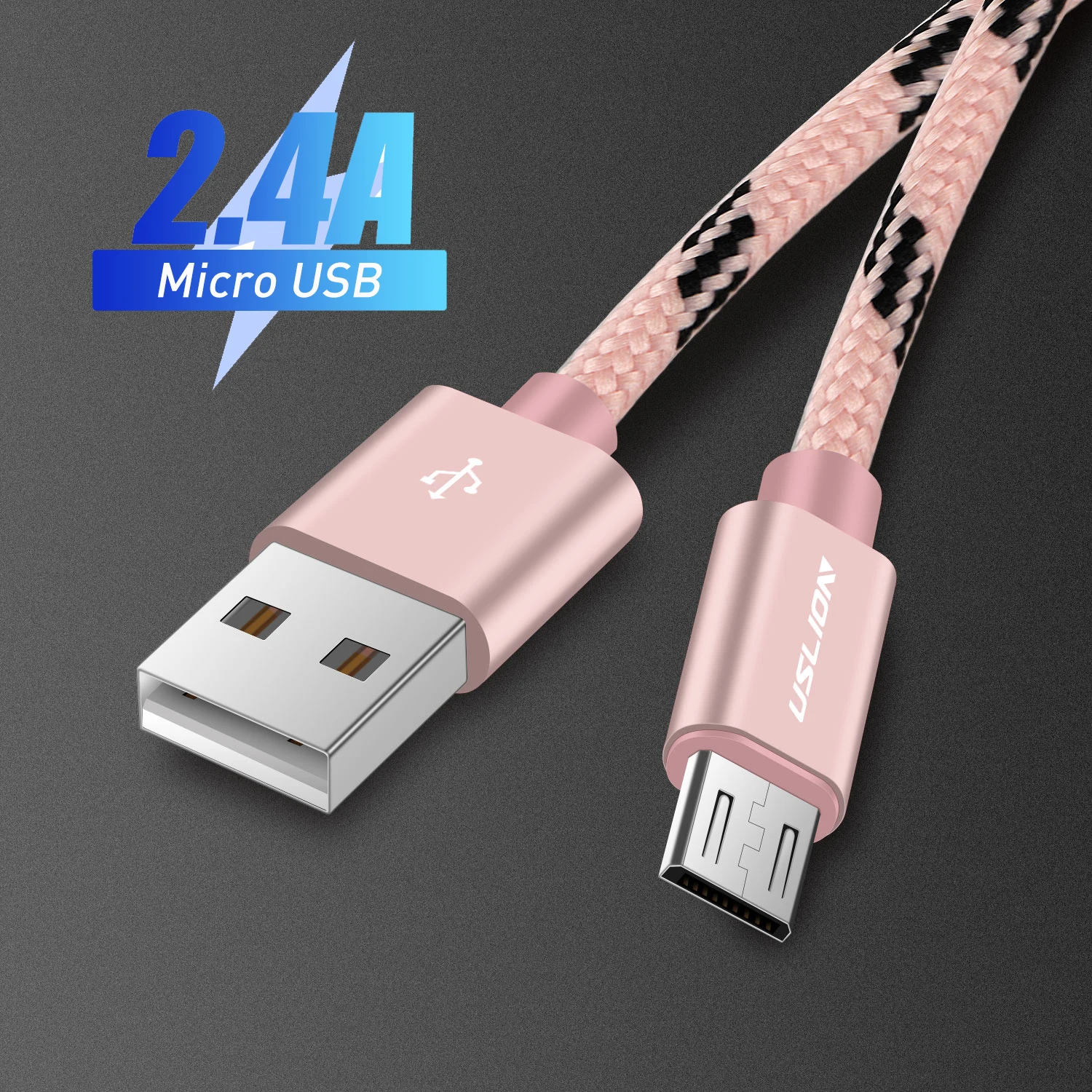 Cable Micro USB de 0,5 M y 2,4 a para teléfonos móviles Android, Cable de datos trenzado de nailon, oro rosa, Xiaomi, Huawei, Meizu, Samsung