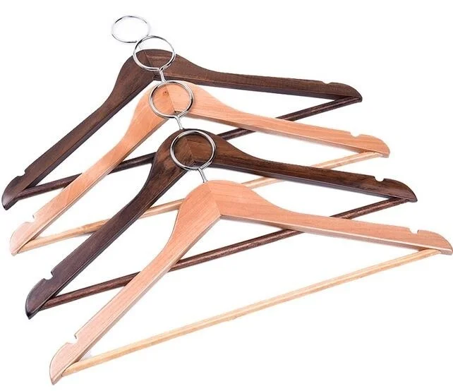 5Pcs Hotels Anti-diebstahl Mantel Holz Kleiderbügel Geschlossenen Haken Ring Windjacke Kleidung Hängen Holz Racks – Detail 2
