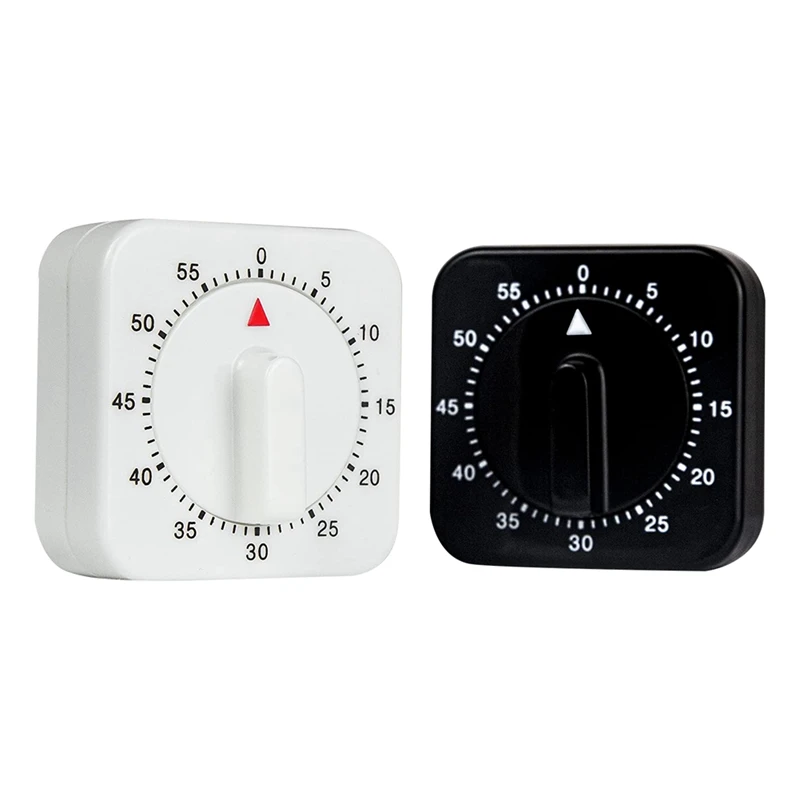 

2-Pack Square 60 Minute Mechanical Kitchen Timer, Chef Cooking Timer Clock Black&White No Batteries Required With Loud Alarm