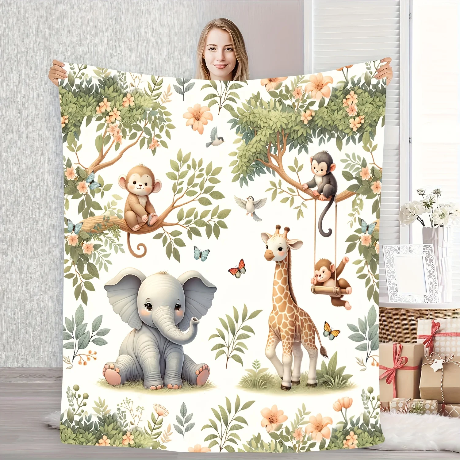 Jungle Animal Friends Flannel Blanket 1