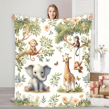 Jungle Animal Friends Flannel Blanket 1