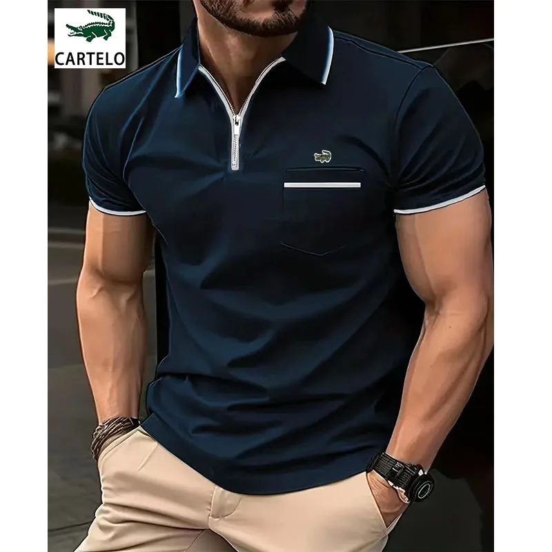 

Рубашка-поло мужская с вышивкой, брендовая Спортивная дышащая футболка с короткими рукавами, деловой Повседневный Топ, лето