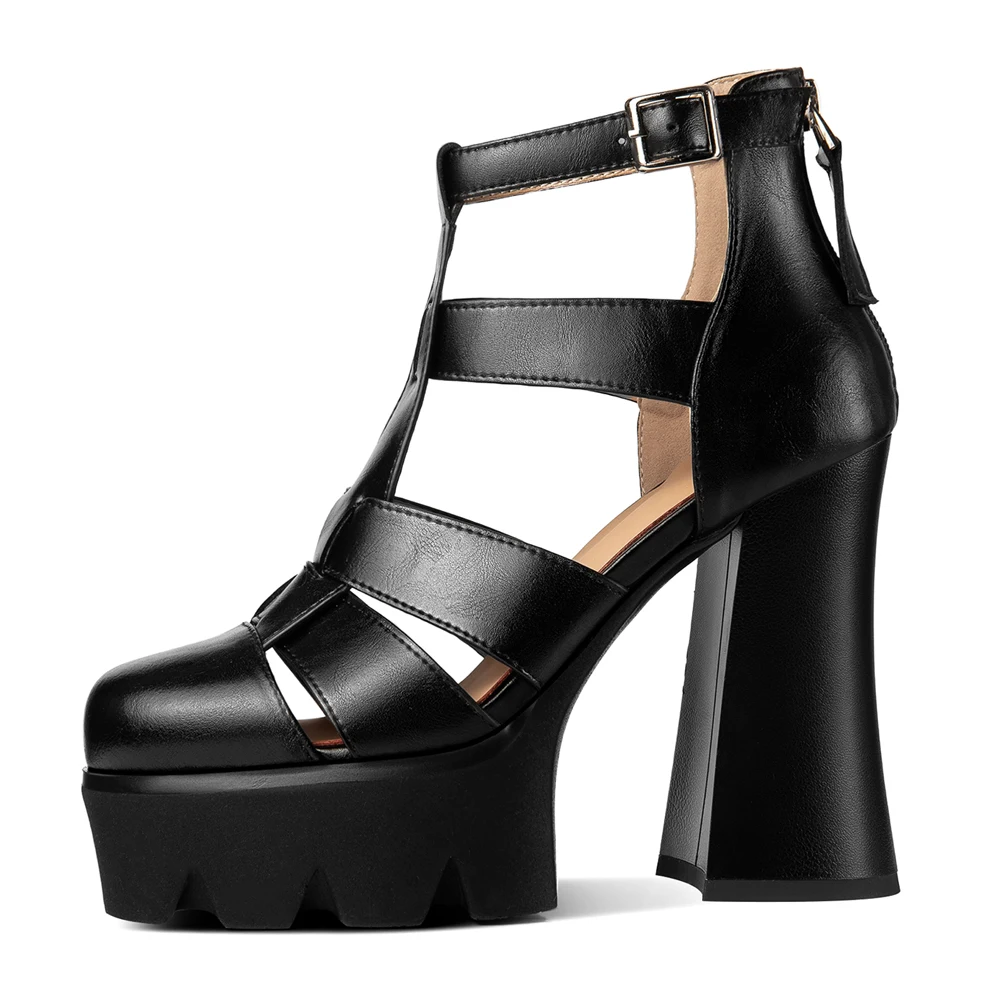 

2024 New Fashion Women Sandals Luxury Summer Boots Sexy Leather Platform Shoes Ladies High Heels Designer Block Heel Black White