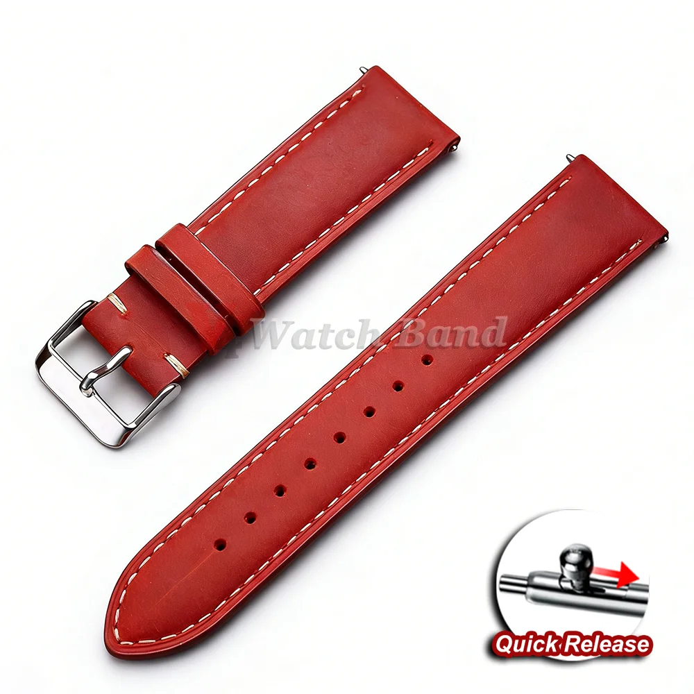Vintage Dark Brown Cowhide Leather Quick Release Watch Strap