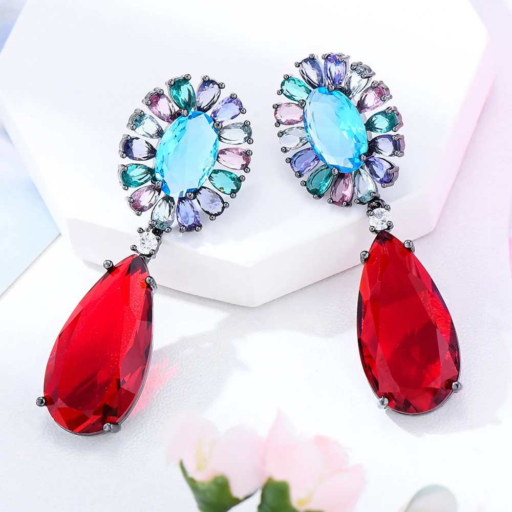 

Missvikki New Luxury Big Dangle Earrings for Women Bridal Wedding Multicolor CZ Bijoux High Quality Brand Gorgeous Trendy