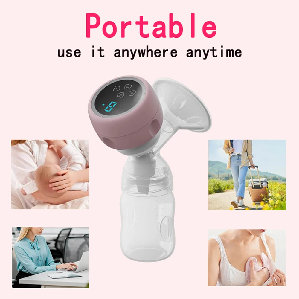 Electric Breast Pump with LED Screen, Milk Puller for Breastfeeding, Low Noise, Milk Bottle, BPA Free, 180ml