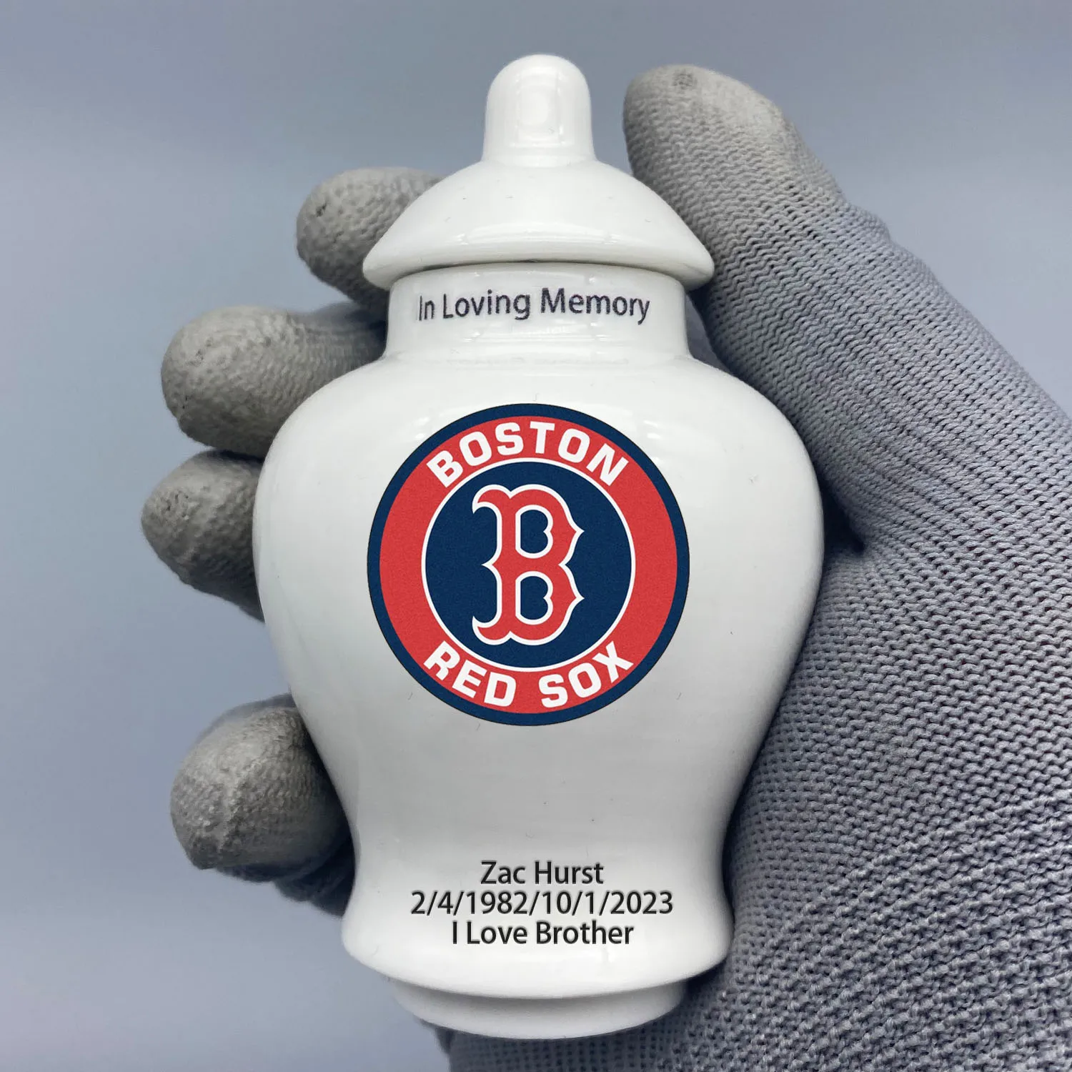 

Mini Urn for Boston Red Sox-themed Logo Custom Urn.Send me the name/date you want to appear on the urn by Remarks Message