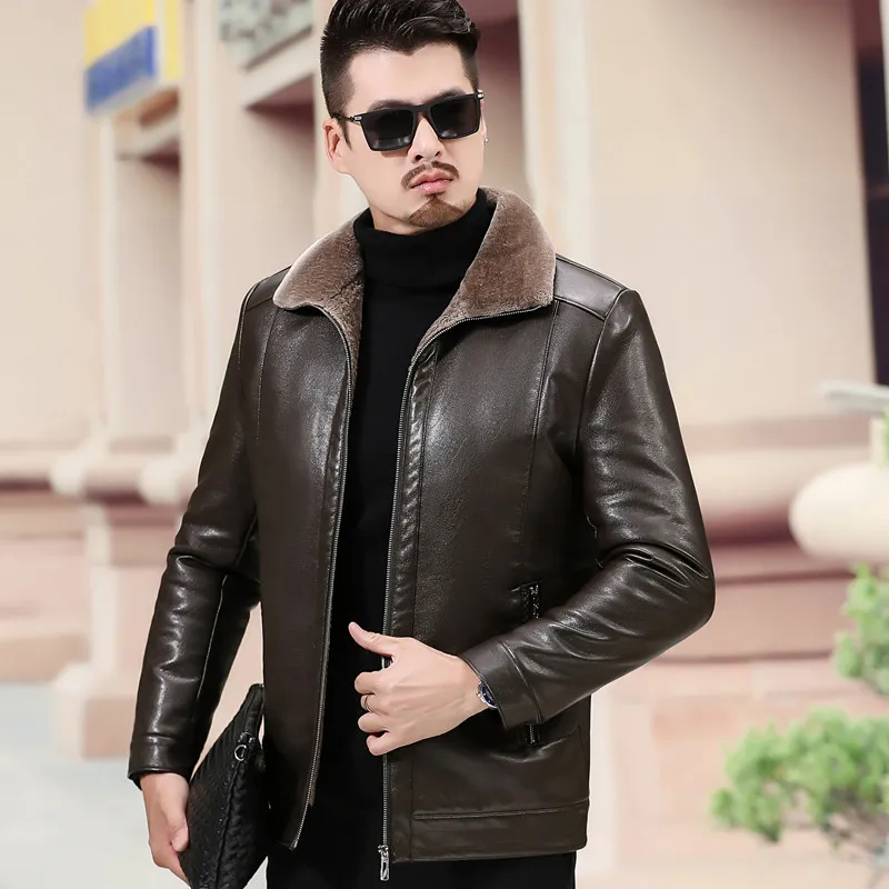 YX-605 Natural Leather Jacket Men's Plus Size Fur All-in-One