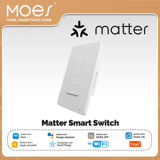 MOES Tuya Matter WiFi Smart Light Button Switch Neutral Wire Required Grounded Design APP Remote Control Alexa Google Home