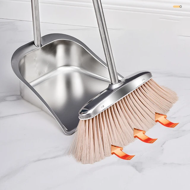 Stainless Steel Broom Dustpan Set Upright Broom Dustpans with Long