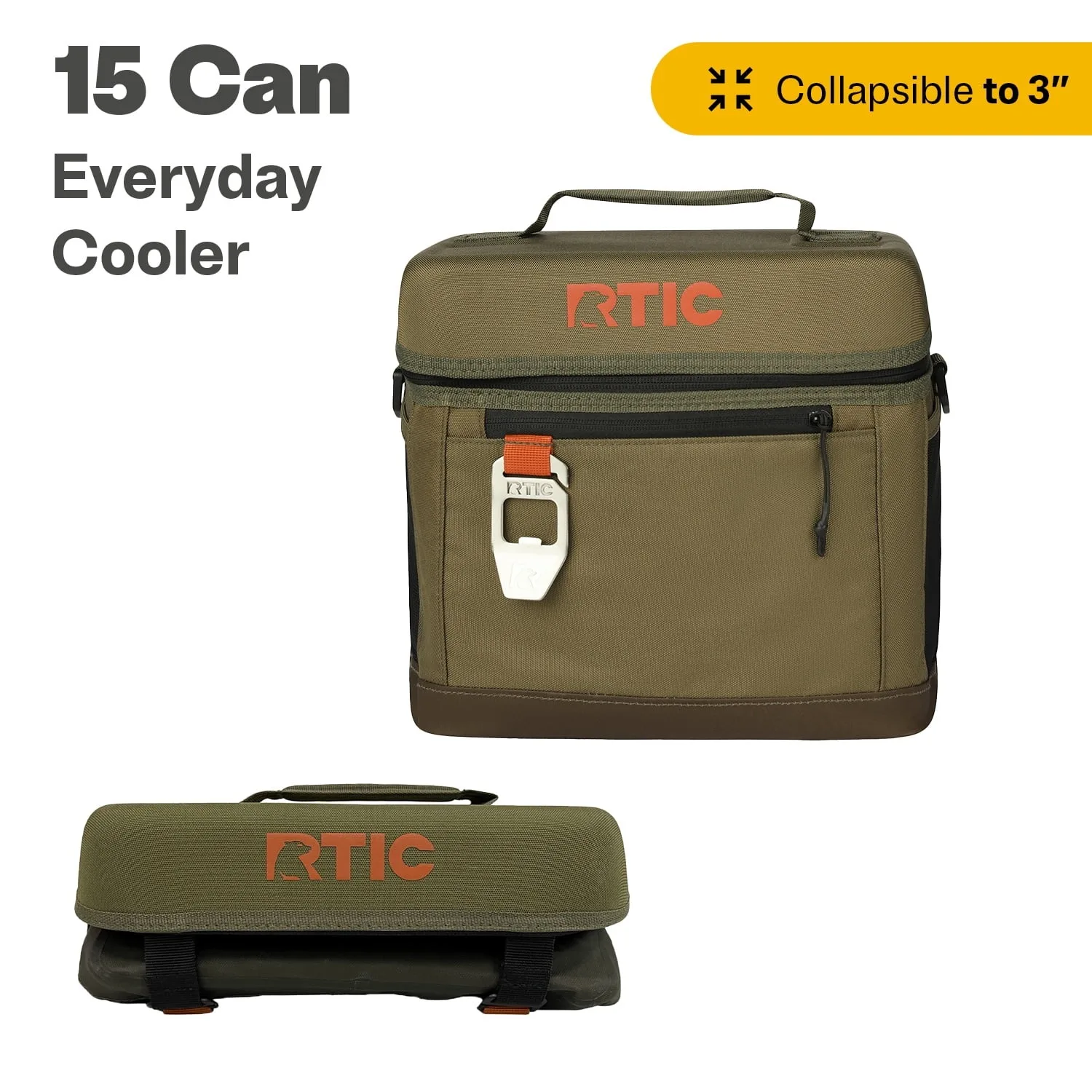 15 Can Everyday Cooler, Insulated Soft Cooler with Collapsible Design, Olive
