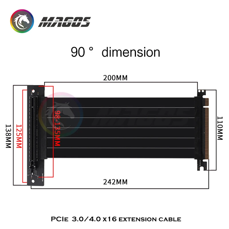 PCIE 4.0 X16 Riser Cable Video Card Extension Shielded Flexible 90° Mounting GPU Express Lossless Black/White