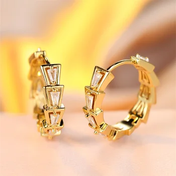 White Zircon Geometric Stone Round Hoop Earrings For Women Vintage Gold Color Ear Buckle Wedding Jewelry Engagement Party Gifts