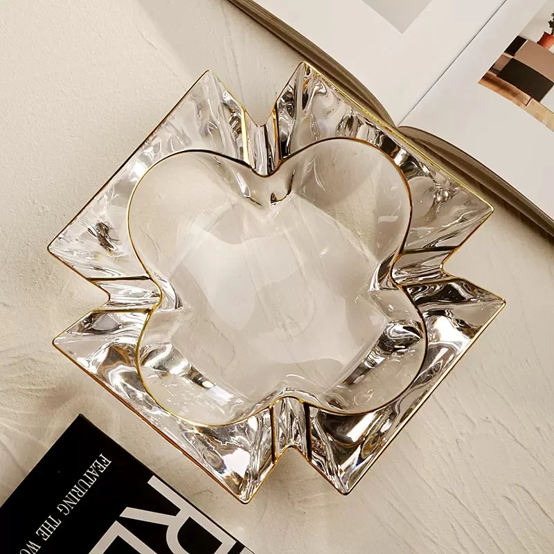 

High grade gold coated large crystal glass high-end ashtray office home living room coffee table ashtray luxury creativity