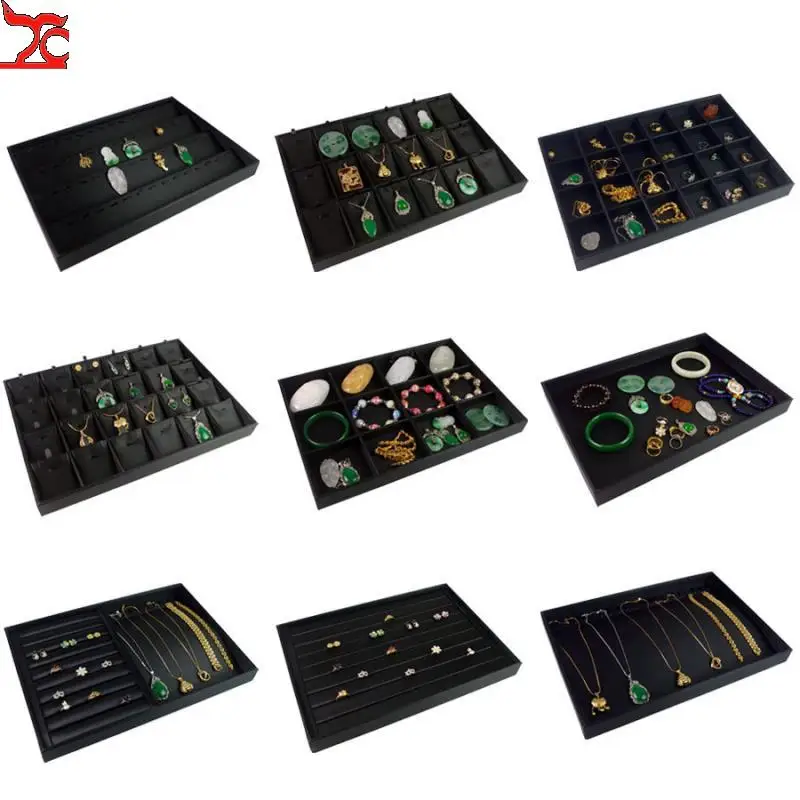 Covered Rings Jewelry Tray Earring Pendant Necklace Tray Pu Leather Jewelry Storage Box Display Black Box Counter Look At Pallet
