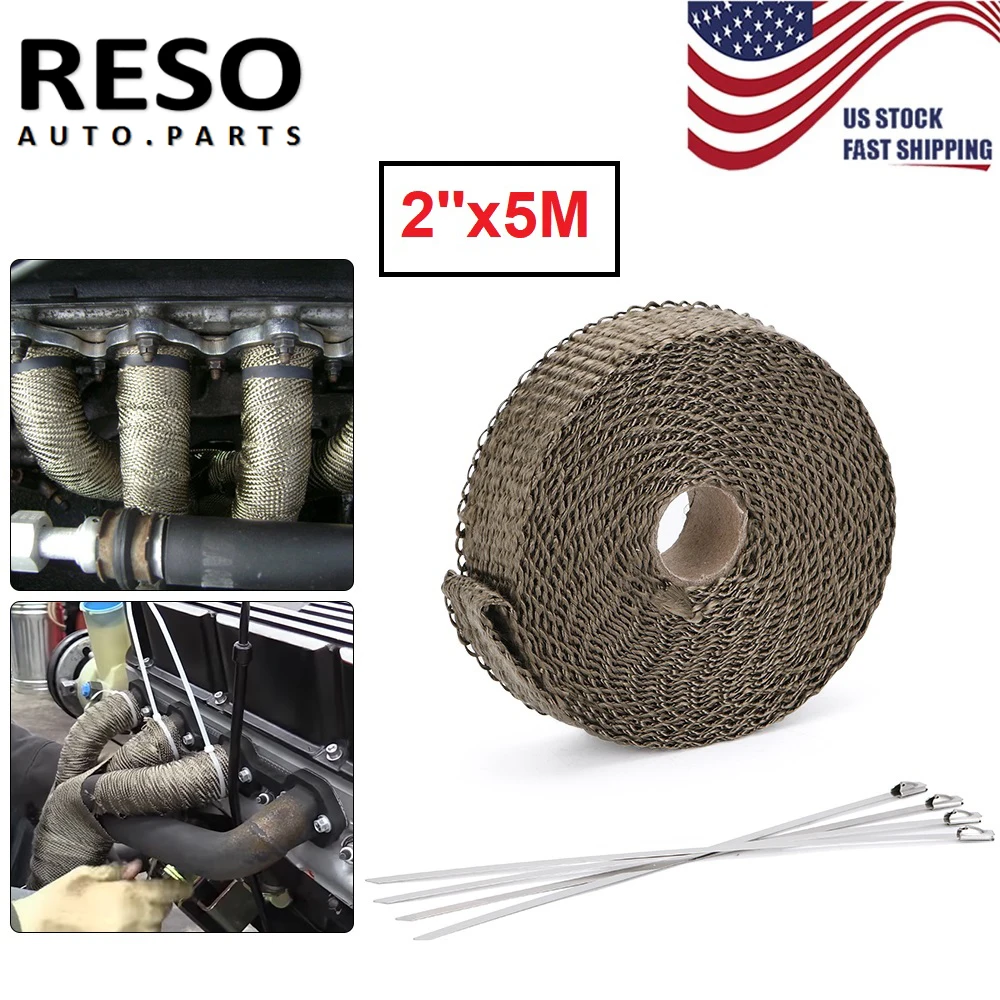 RESO Fiberglass Titanium Roll 2"x16FT Exhaust Header Pipe Heat Wrap