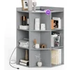 Kids Corner Bookshelf,9 Cubbies Corner Cabinet Wireless Charging with USB Ports and Outlets,Wooden 3-Tier Corner Bookcase 1