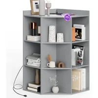 Kids Corner Bookshelf,9 Cubbies Corner Cabinet Wireless Charging with USB Ports and Outlets,Wooden 3-Tier Corner Bookcase 1