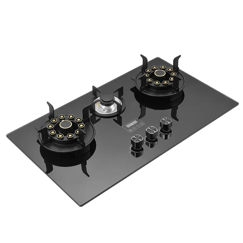 3-Burner Gas Hob Stove Tempered Glass Built-In Cooktop for Household and Hotel Use 2