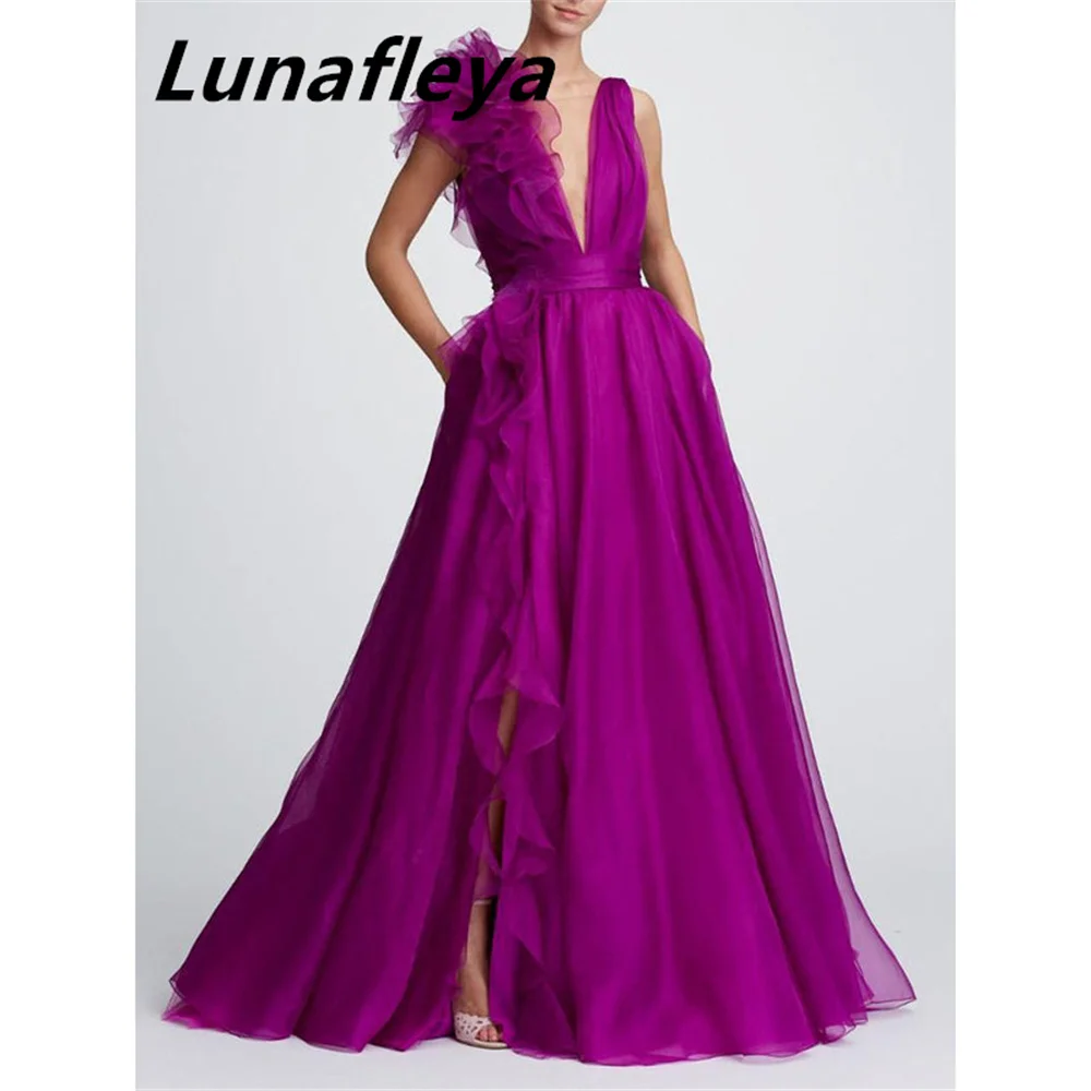 

LUNAFLEYA Elegant Deep V-neck Formal Dress Evening Dress Floor-Length Women's Backless Prom Dress A-line Summer Party Gown 2024