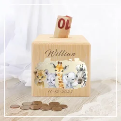 Custom Engraved Animal Wooden Coin Bank for Kids - Personalized Gift for Birthdays, Baptisms, and Showers (BZ--04)