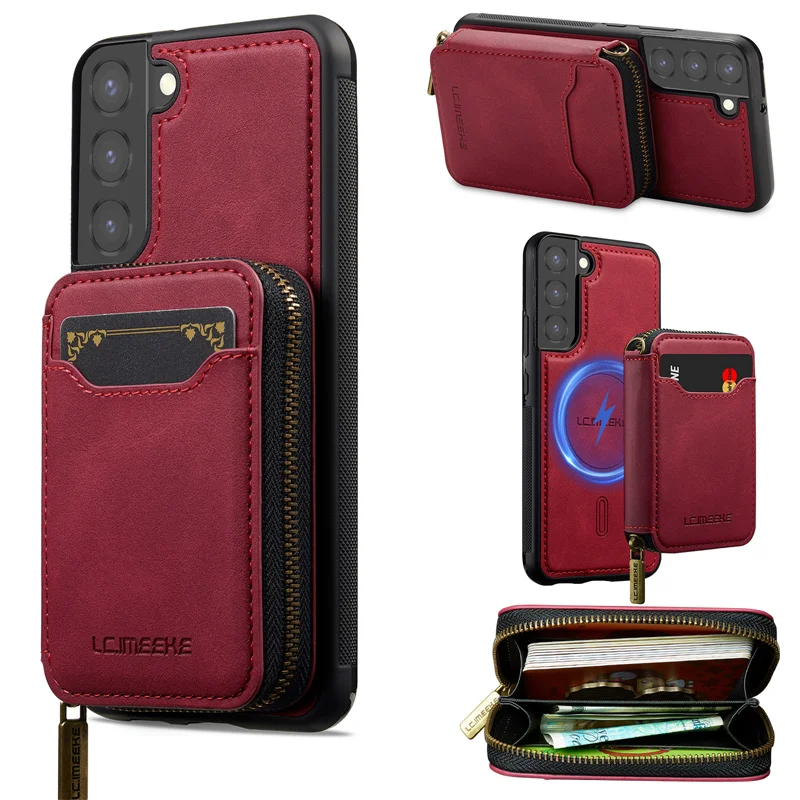 Magnetic Flip Leather Phone Case with Zipper Wallet and Card Holder