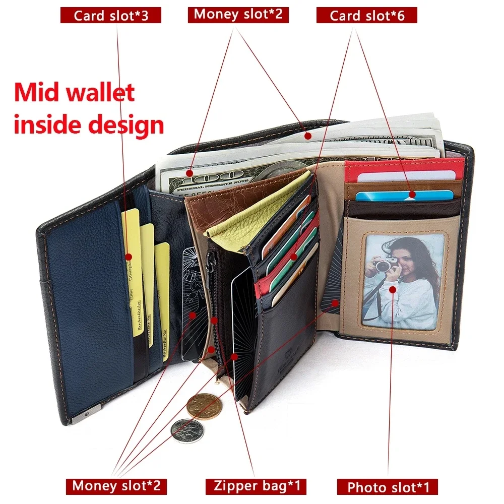 Genuine Leather Patchwork Long Wallet For Women