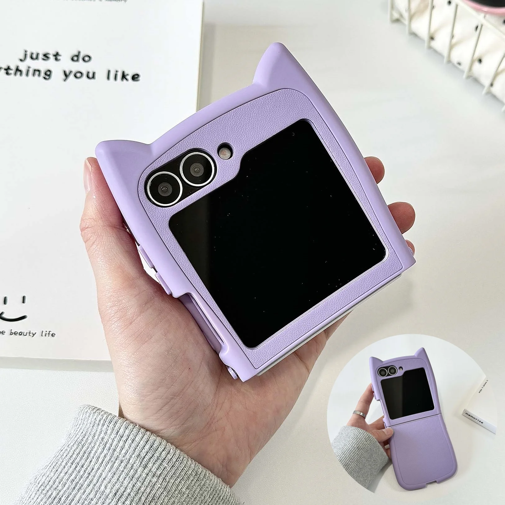Lovely Cat Ear Cover Luxury Leather Case - Cute Pure Color Phone Case Bumper