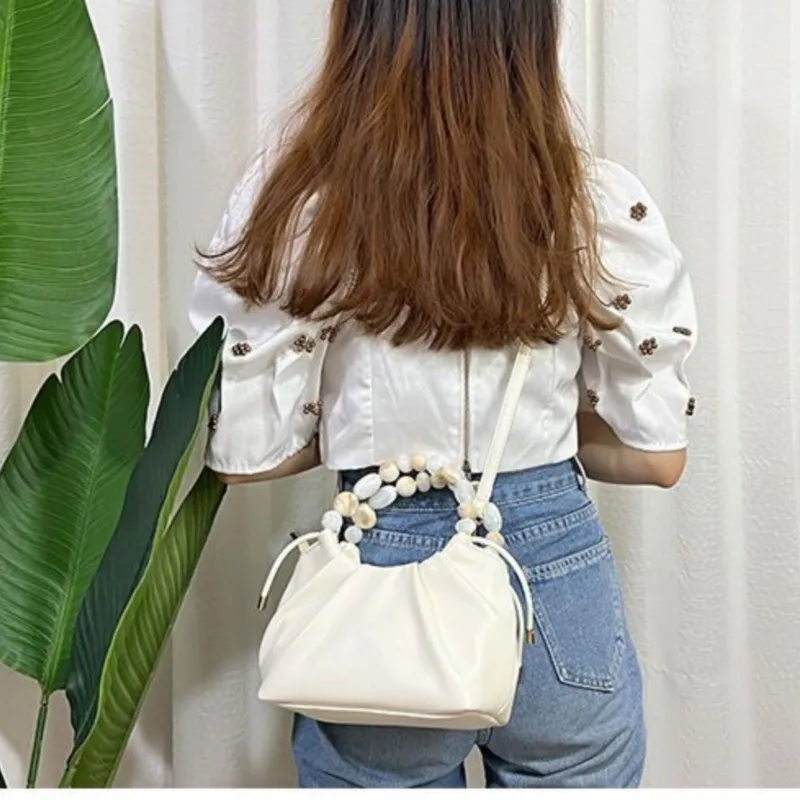 JIAERDI Elegant White Hand Bag Purses Women Vintage Leather Beading Messenger Bag Female Harajuku Casual Crossbody Bags Purse