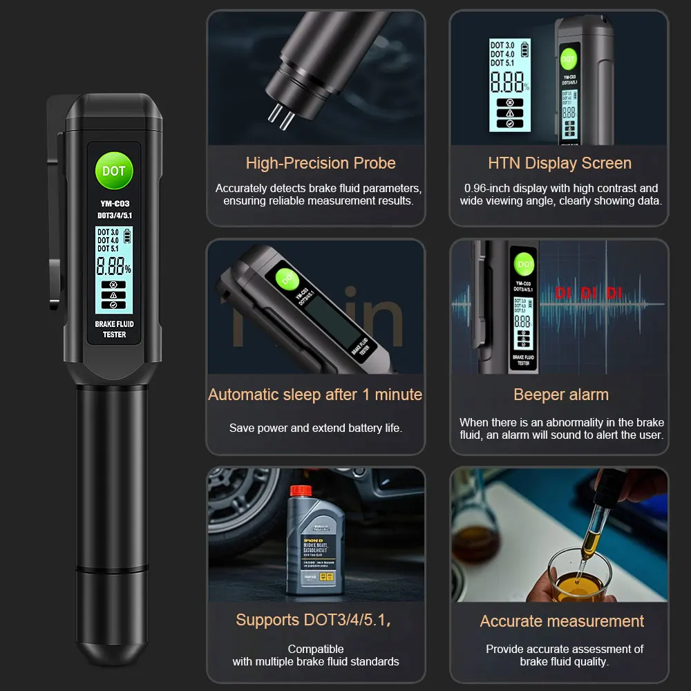 Digital Brake Fluid Tester DOT3 DOT4 DOT5.1 Auto Car Oil Water Content Detector High Accuracy Brake Oil