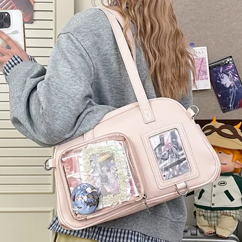 Borsa a Tracolla Anime Giapponese Kawaii per Donne, Borsa Trasparente Itabag in Pelle PU, Borsa per Studenti, Borsa Tote per Uniforme JK