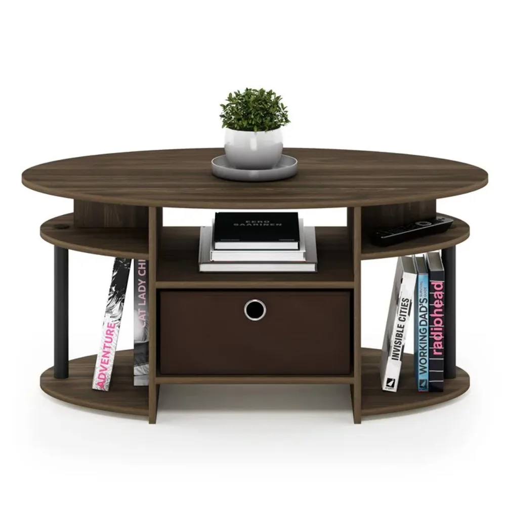 

Furinno JAYA Simple Design Oval Coffee Table with Bin, Columbia Walnut/Black/Dark Brown 2023