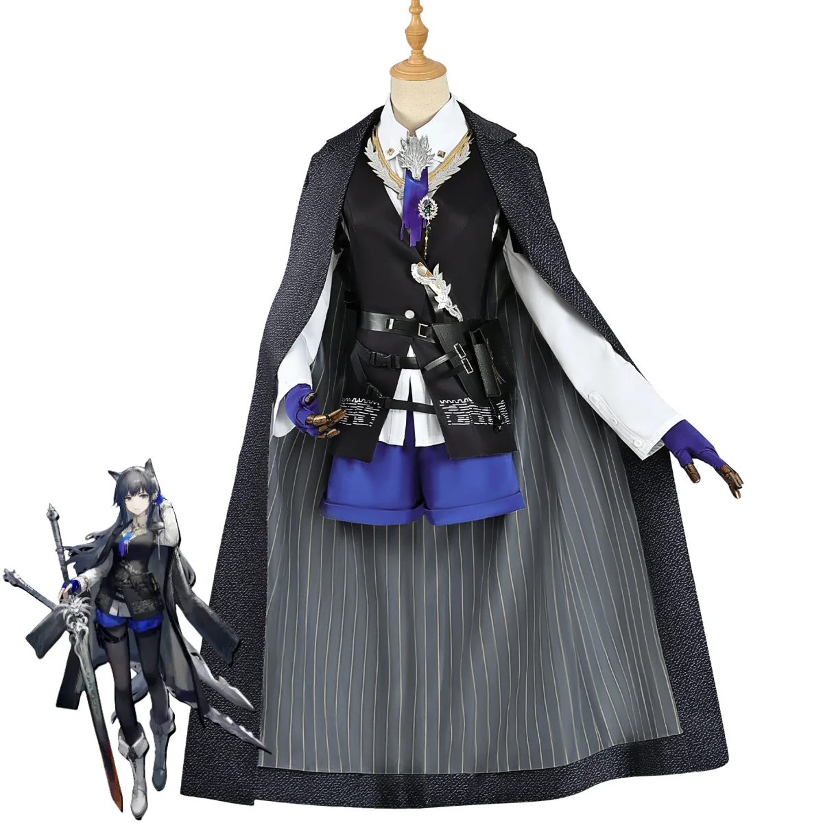 Arknights: Texas the Omertosa | Fantasy Grey Cloak and Coat Cosplay Costume Set 61 Fantasy Grey Cloak Coat Cosplay Costume