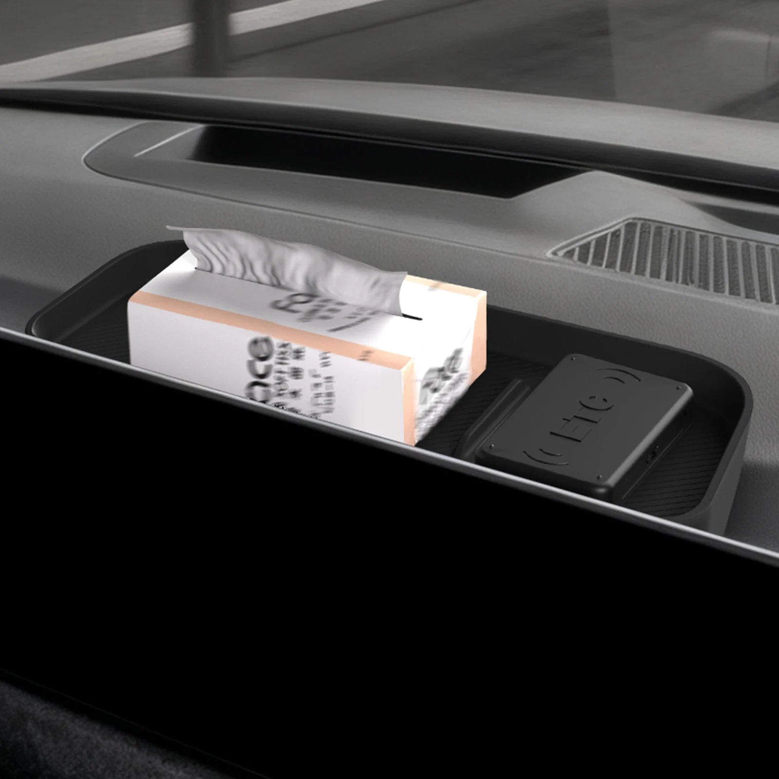 LUCKEASY für KIA EV3 2024 2025 Armaturenbrett-Organizer Display-Bildschirm Hinterer Stauraum Silikon Auto-Innenausstattung Schwarz – Detail 8