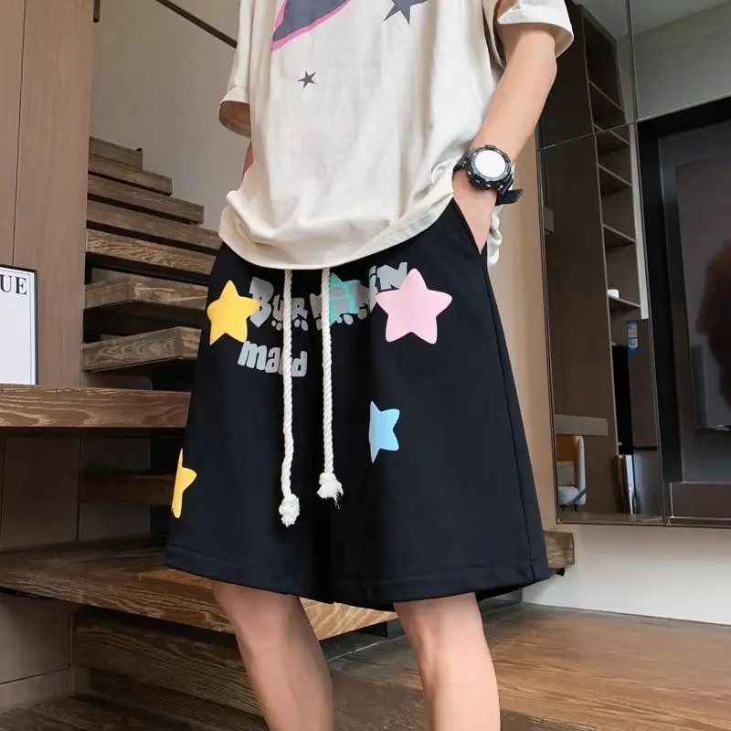 Women Trendy Print Streetwear Harajuku Y2K High Waist Wide Leg Short Pants 2024 Summer Students Casual Loose Sports Beach Shorts