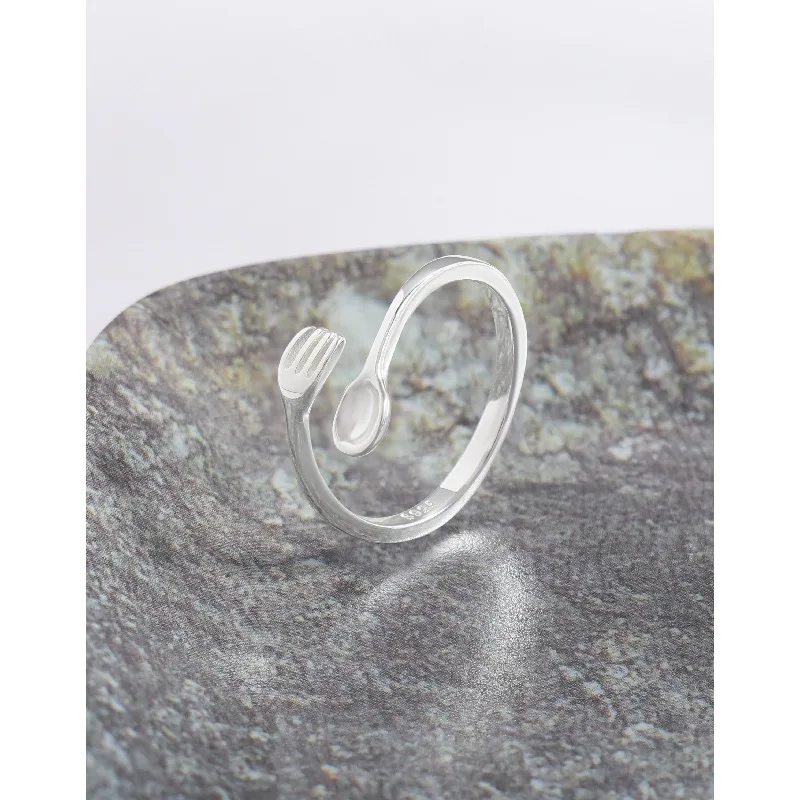 F.I.N.S Original INS Design Fork Spoon S925 Sterling Silver Ring Chic Anti-Allergy Opening Adjustable Finger Fine Jewelry 2
