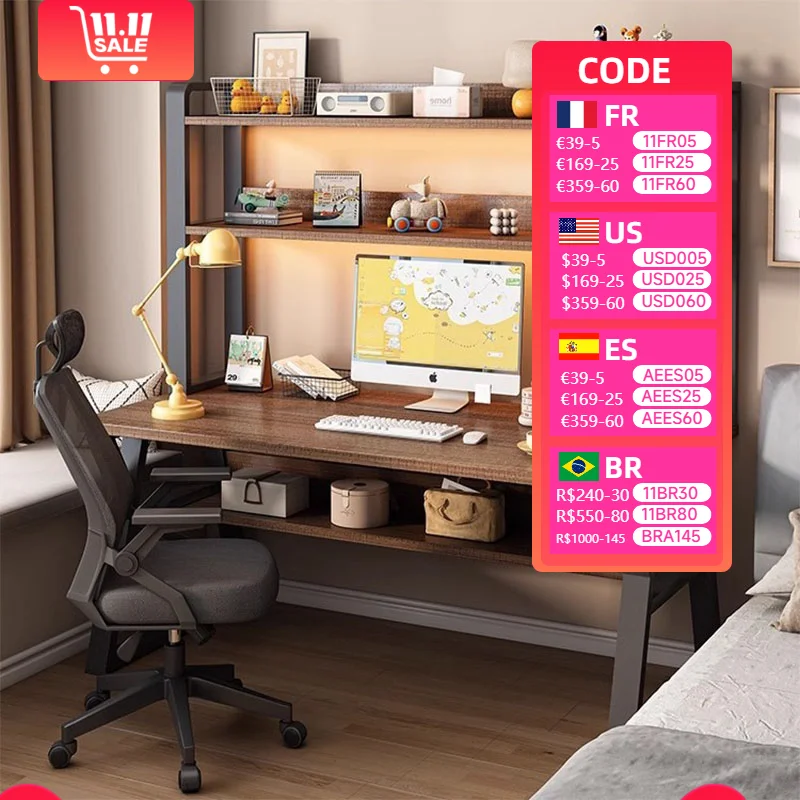 Computer Study Desk With Storage Bookshelf Wood Composite Desk Office Workstation Organizer for Home Students 80-140cm
