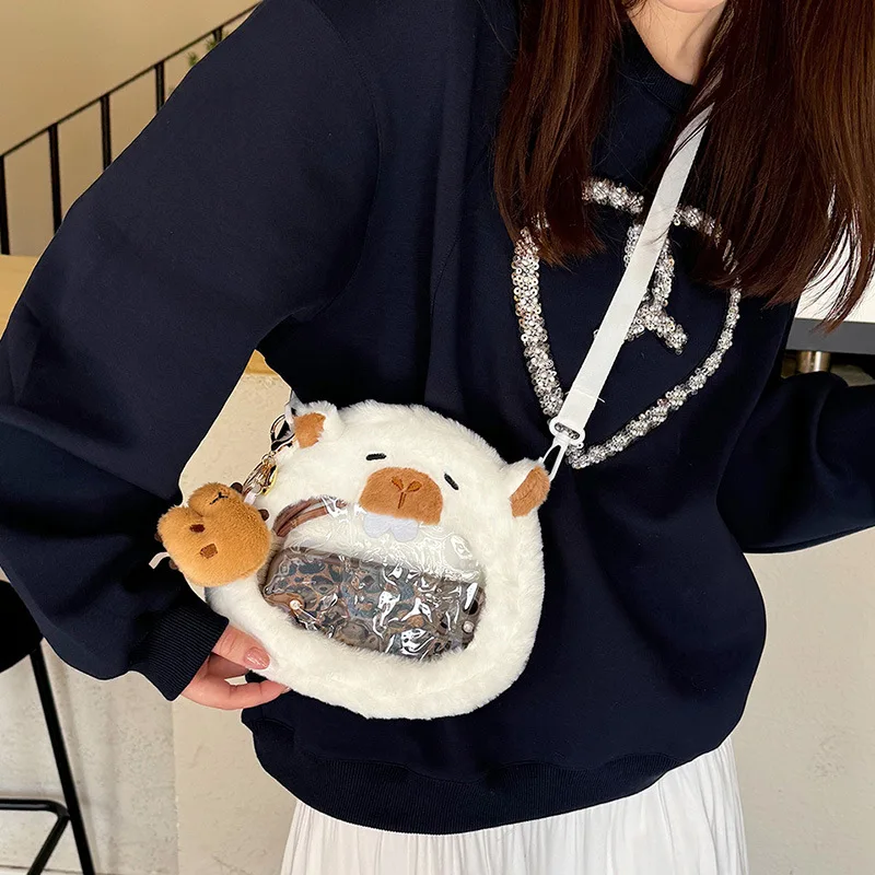 Capibara Cute Perspective Backpack Small Round Bag Soft Hearted Girl Daily Versatile Crossbody Bag Plush Capibara Pain Bag Kid
