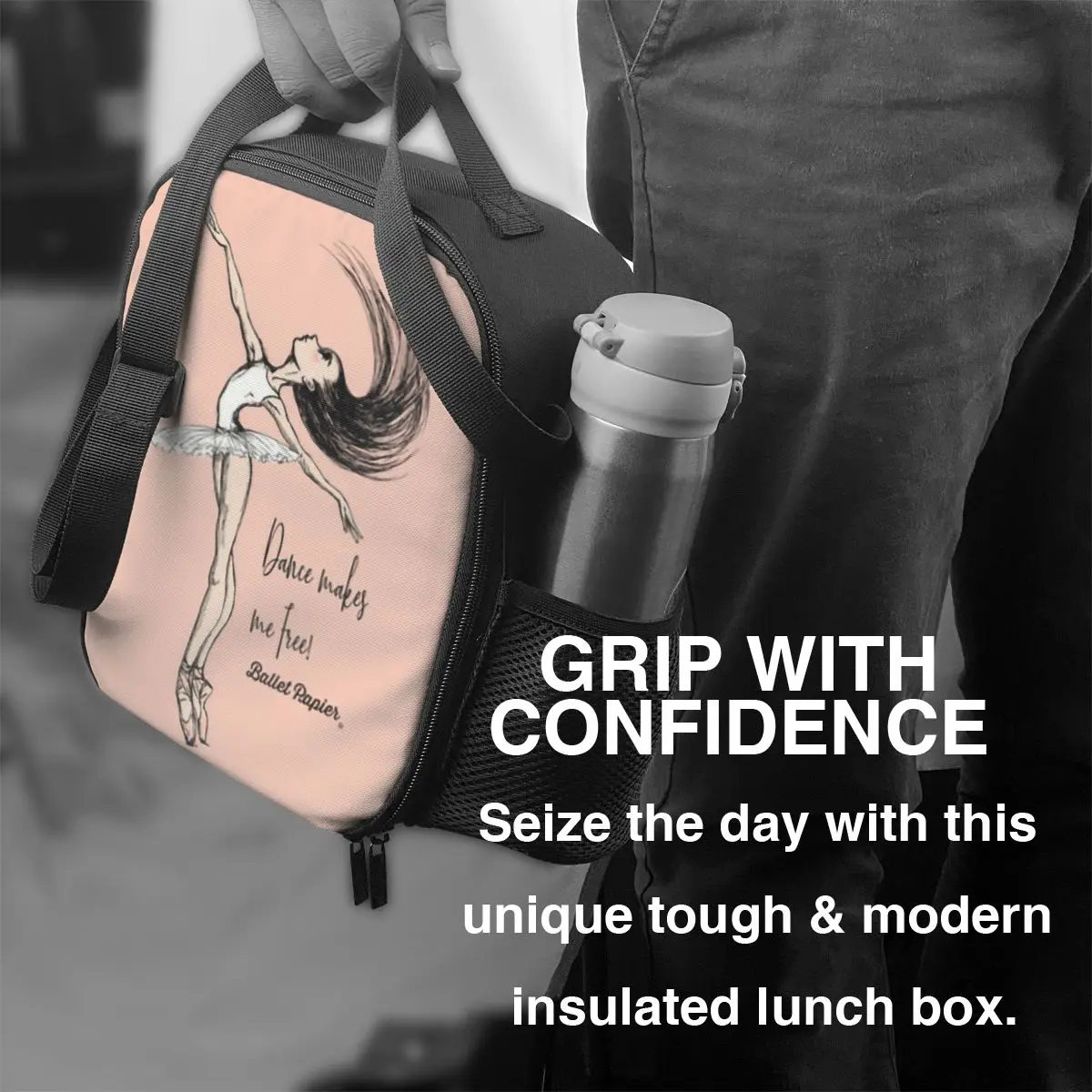 Ballet Dance Makes Me Free Insulated Lunch Tote Bag for Ballerina Dancer Portable Thermal Cooler Food Bento Box School