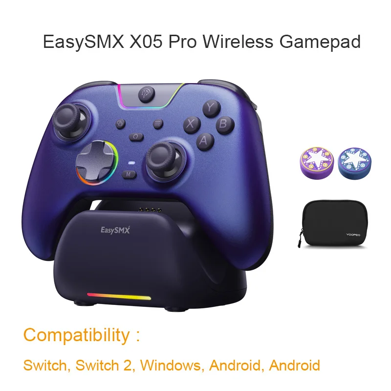 EasySMX X05 Pro Kabelloser Gaming-Controller, Gamepad mit Ladestation für PC Nintendo Switch iOS Android mit Dual-Rumble-Motoren