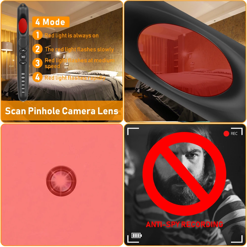 Hidden Camera Detector Anti-Spy Car GPS Tracker Listening Device infrared scanning detector, sound and light alarm