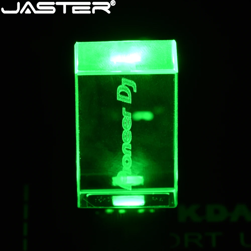 JASTER-새로운 USB 플래시 드라이브 2.0 64GB 32GB 펜 드라이브 16GB 크리스탈 컬러 LED 라이트 8GB, 커스텀 로고 메모리 스틱, 컴퓨터 사무용품 부품, 예쁜, 선물하기 좋은, 커스텀