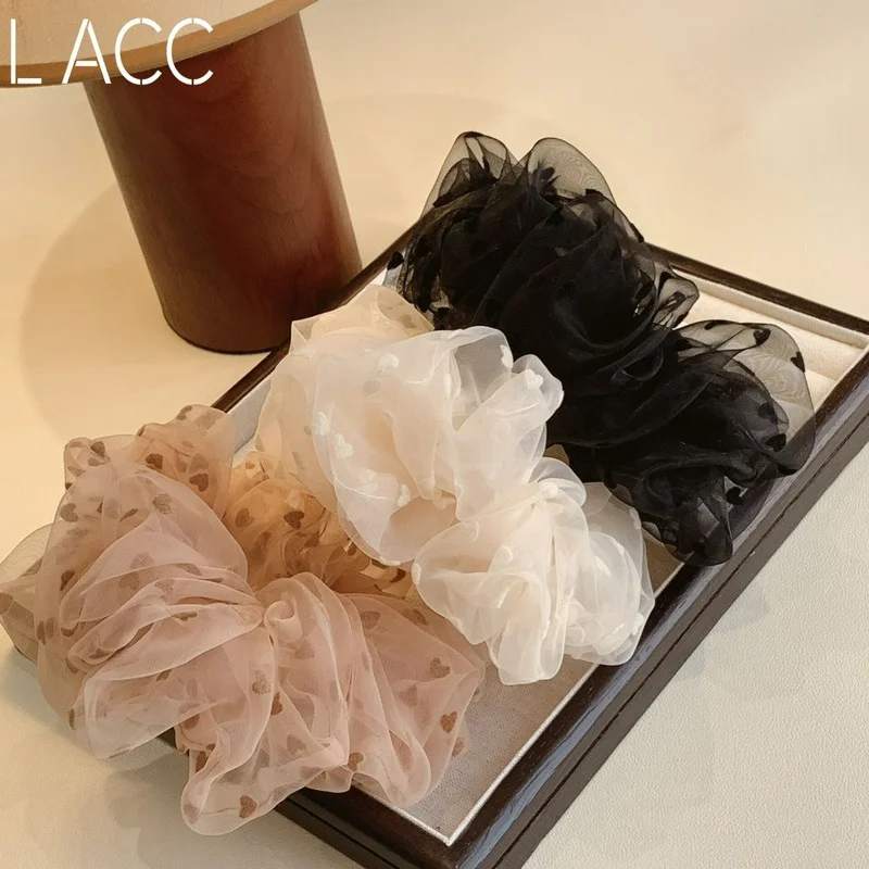 

Korean simple mesh love flocking all-match large intestine hair ring female summer forest line fairy beauty high-end head rope