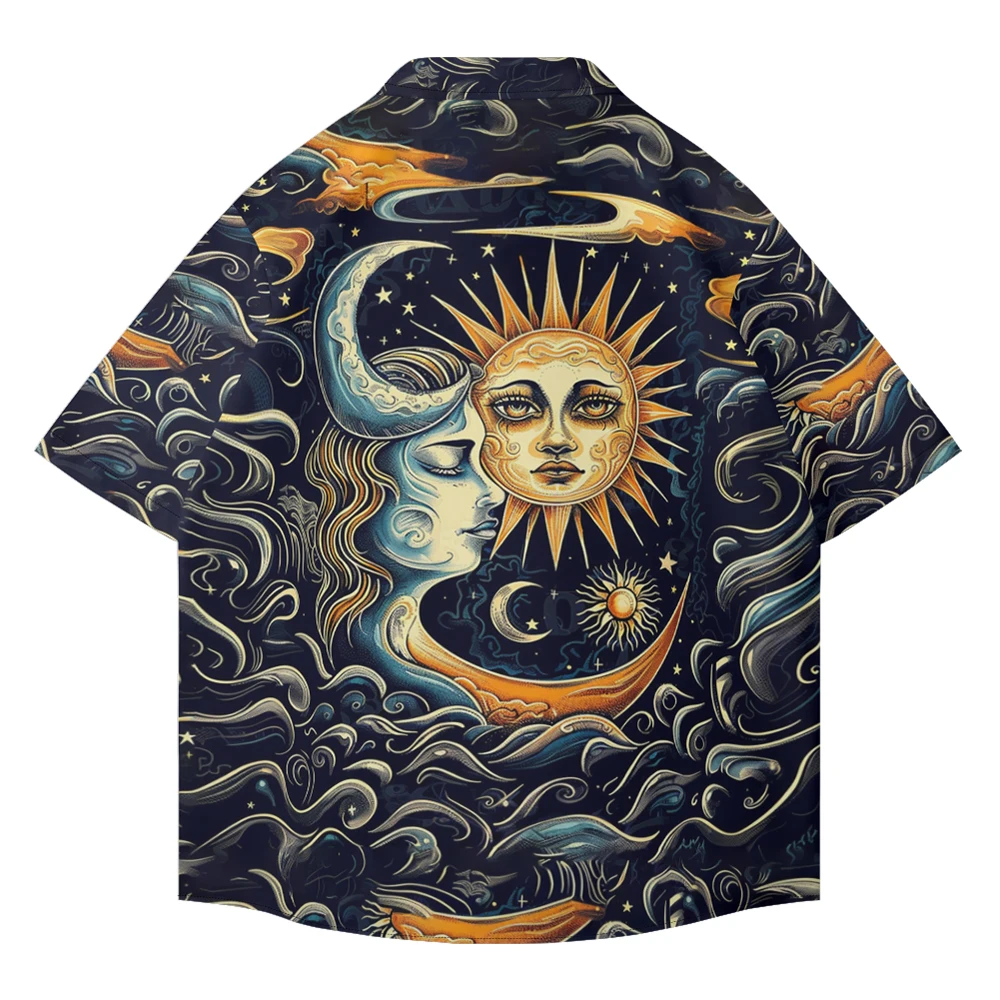 Abstract style casual creative design men's short-sleeved shirt summer loose large size thin lapel shirt