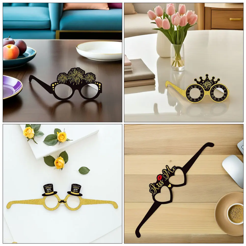 8개입 새해 안경 2026 숫자 파티 안경 해피 뉴 이어 포토 부스 소품 블랙 골드 2026 숫자 안경