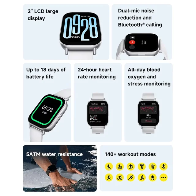 Xiaomi Redmi Watch 5 Active Global Version Smartwatch 2'' Display Bluetooth Calling 470mAh Battery 18 Days 140+ Sports Mode 5ATM 2